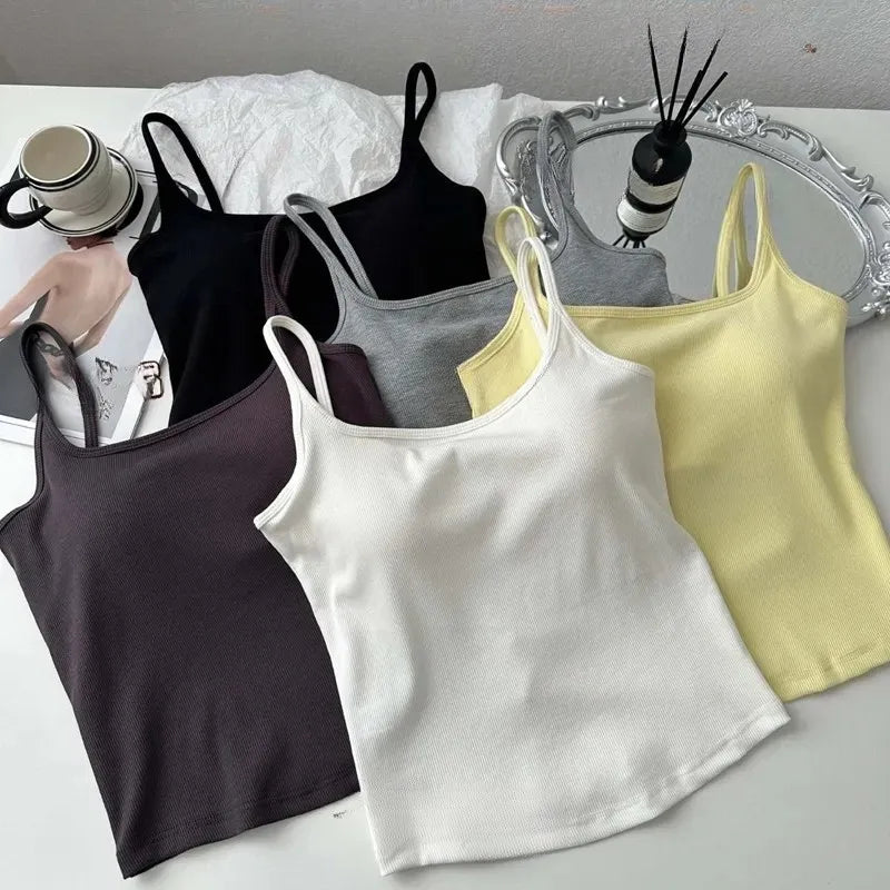 Ribbed U-Back Tank Top front view built in bra