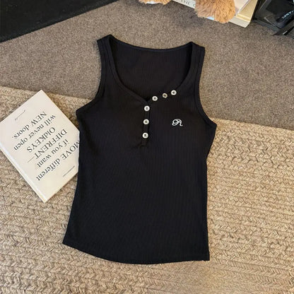 Button-Front Ribbed Tank Top