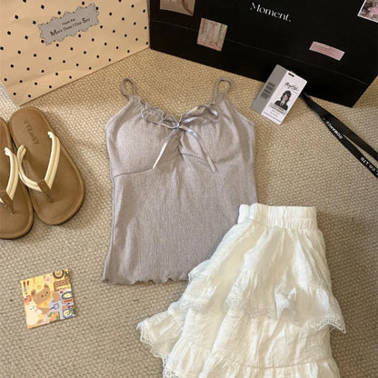 Ruffled Lace-Up Camisole