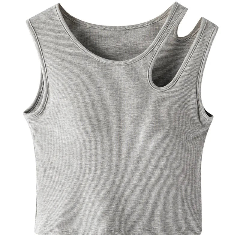 Cutout Shoulder Ribbed Tank