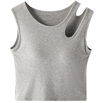 Cutout Shoulder Ribbed Tank