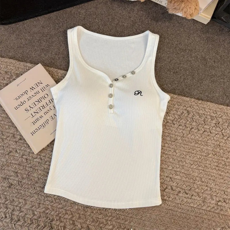 Button-Front Ribbed Tank Top