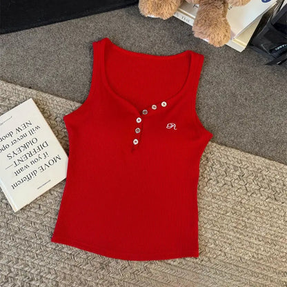 Button-Front Ribbed Tank Top