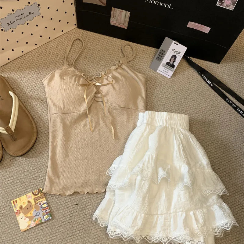 Ruffled Lace-Up Camisole