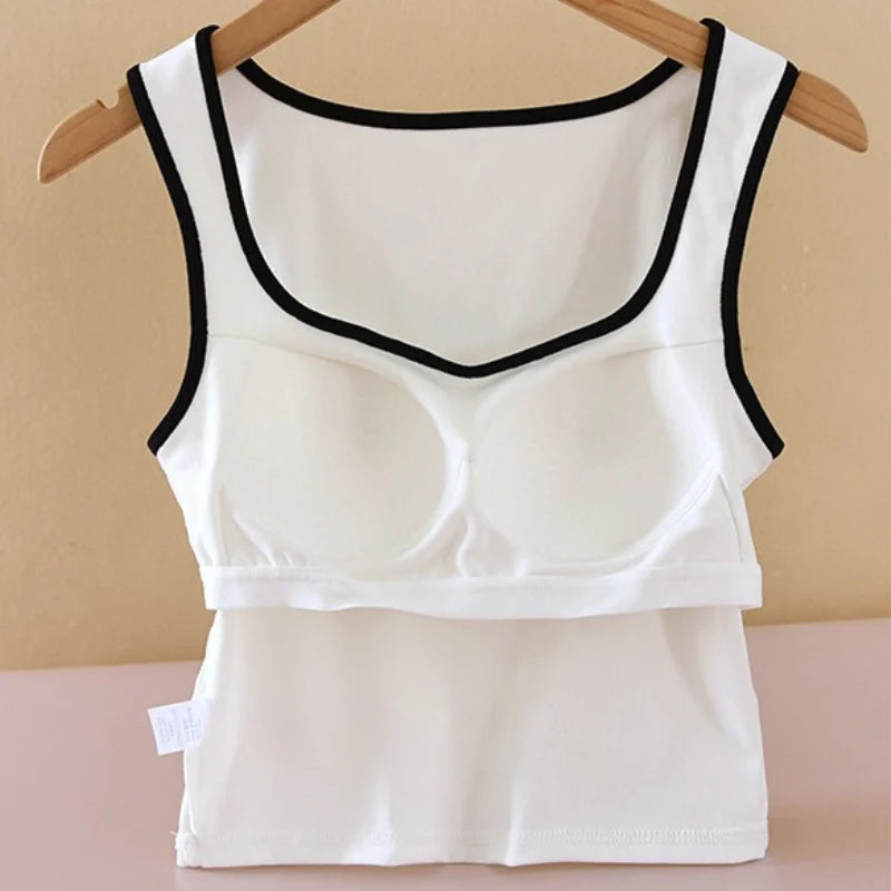 Contrast Trim Padded Crop Top