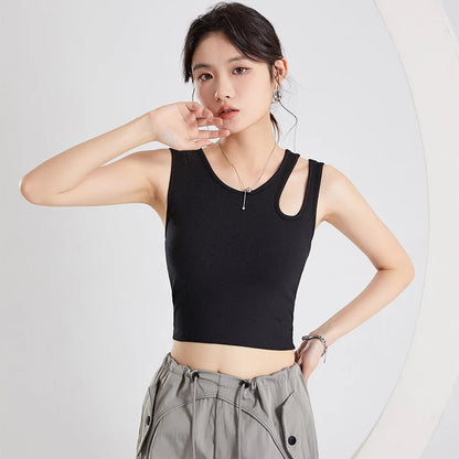 Cutout Shoulder Ribbed Tank