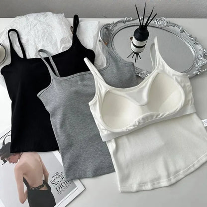 Ribbed U-Back Tank Top Grey Black White Inside out view Built-in padding