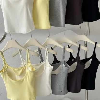 Ribbed U-Back Tank Top Color Options Black White Gray Purple Gray Yellow