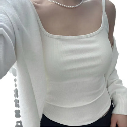 Ribbed U-Back Tank Top white Built-In bra Padded