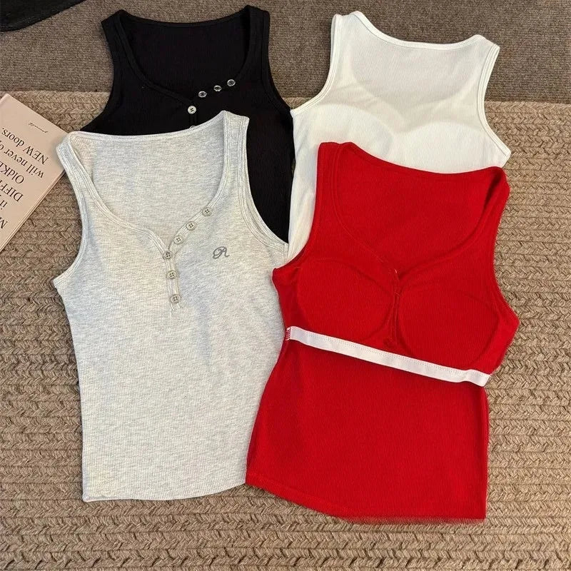 Button-Front Ribbed Tank Top Image 4