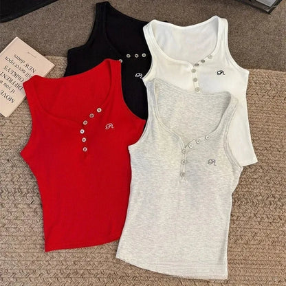 Button-Front Ribbed Tank Top Image 5