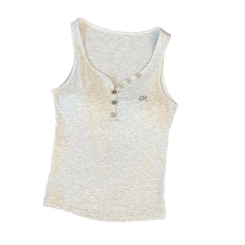 Button-Front Ribbed Tank Top Image 1