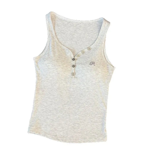 Button-Front Ribbed Tank Top Image 1