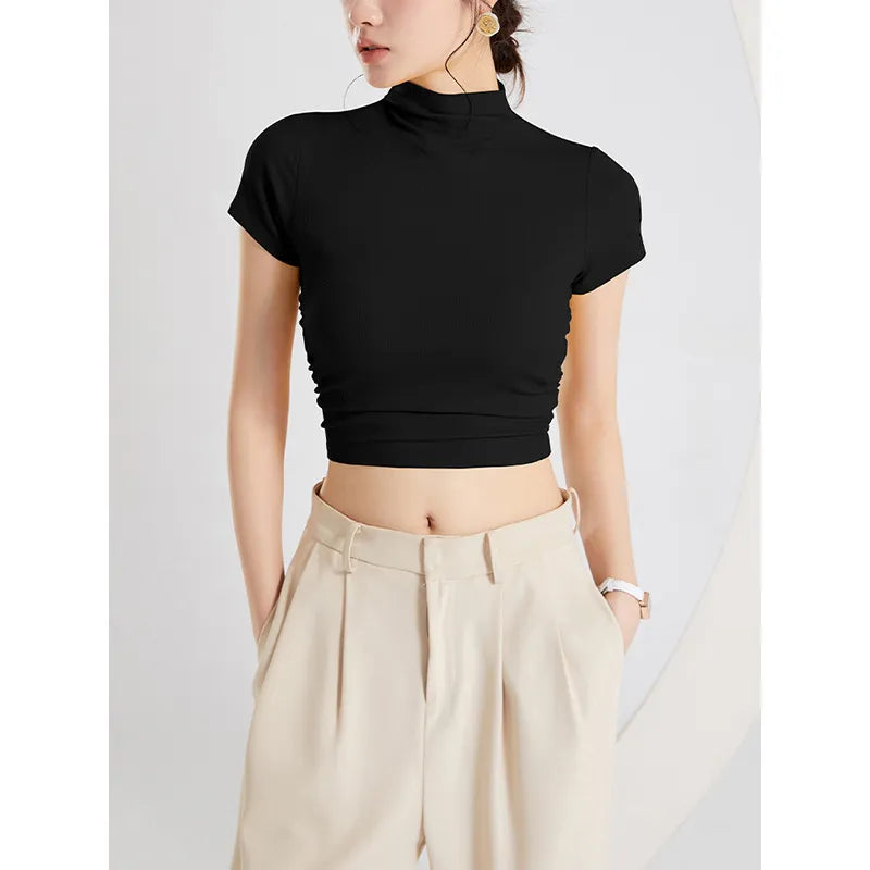High Neck Fitted Crop Top Image 4