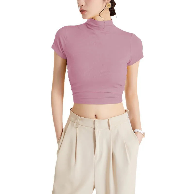 High Neck Fitted Crop Top Image 5