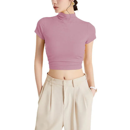 High Neck Fitted Crop Top Image 5