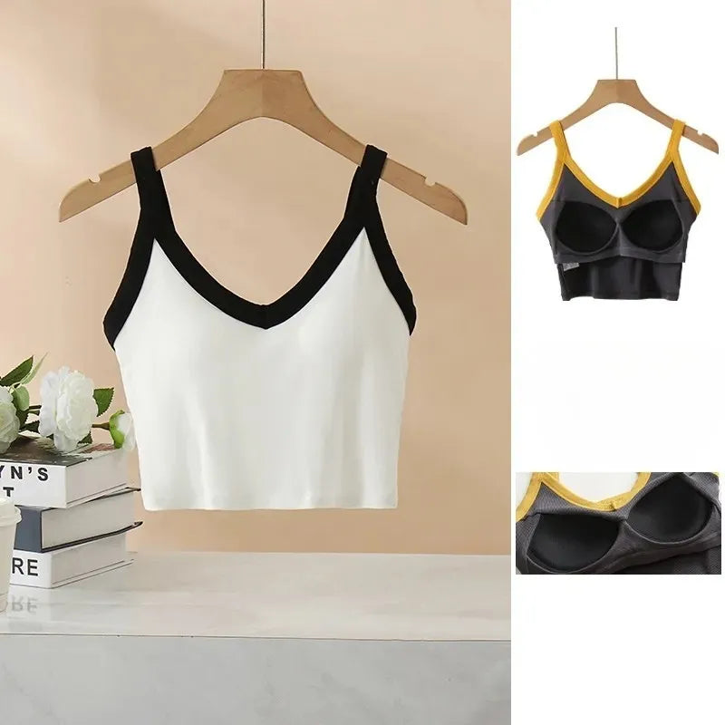 Colorblock V-Neck Padded Crop Top Image 3