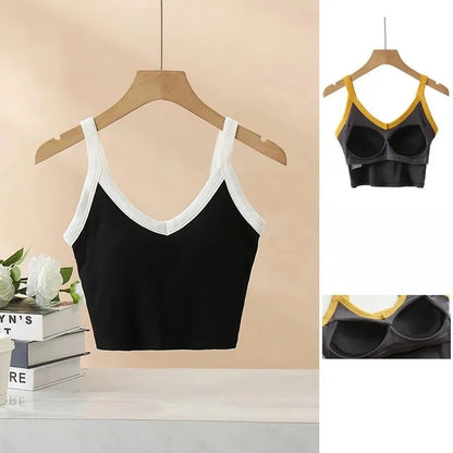 Colorblock V-Neck Padded Crop Top Image 1