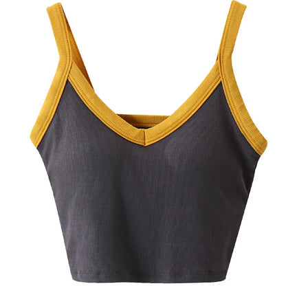 Colorblock V-Neck Padded Crop Top Image 4