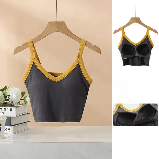 Colorblock V-Neck Padded Crop Top Image 2
