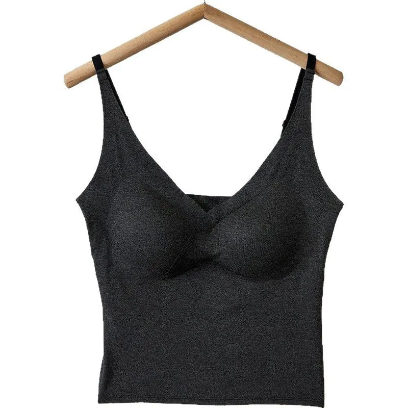 V-Neck Padded Crop Tank Image 1