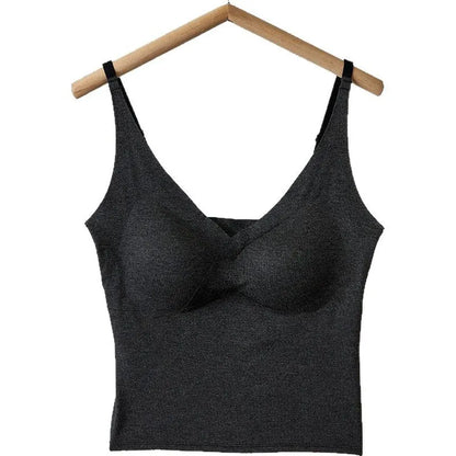 V-Neck Padded Crop Tank Image 1