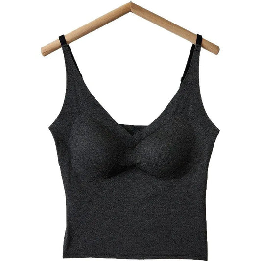 V-Neck Padded Crop Tank Image 1