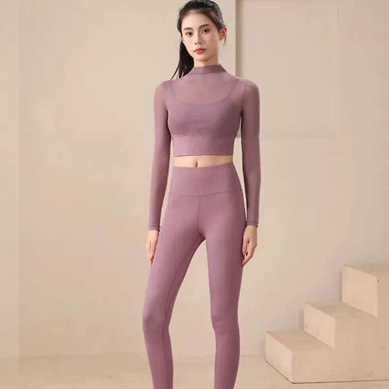 Mesh Long-Sleeve Crop Top with Built-In Bra Image 1