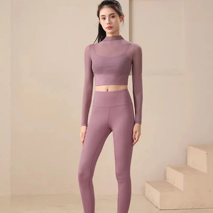 Mesh Long-Sleeve Crop Top with Built-In Bra Image 1