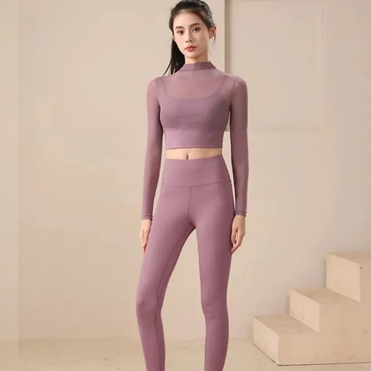 Mesh Long-Sleeve Crop Top with Built-In Bra Image 1