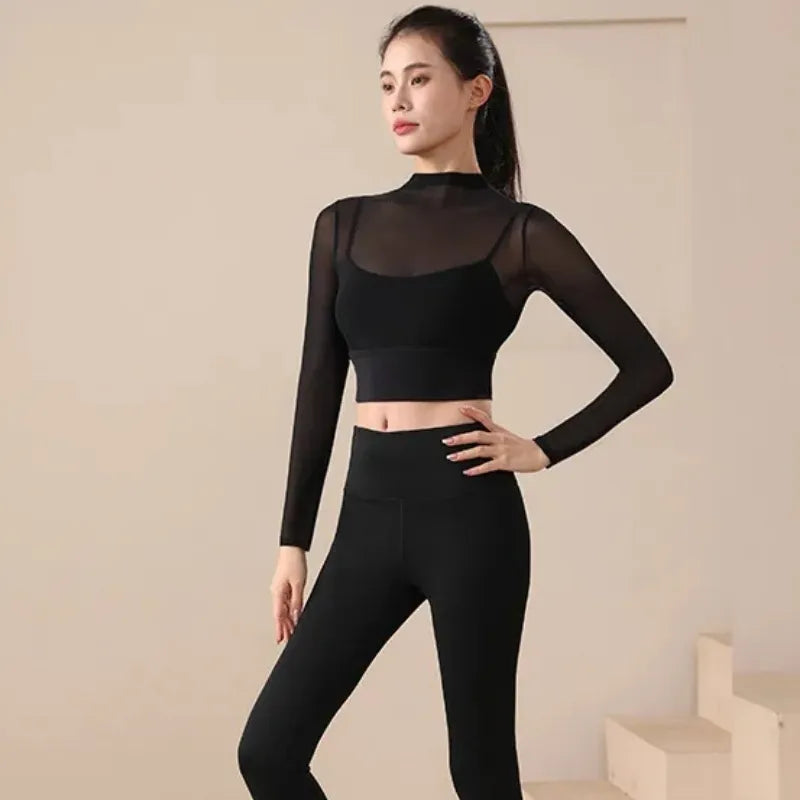 Mesh Long-Sleeve Crop Top with Built-In Bra Image 9