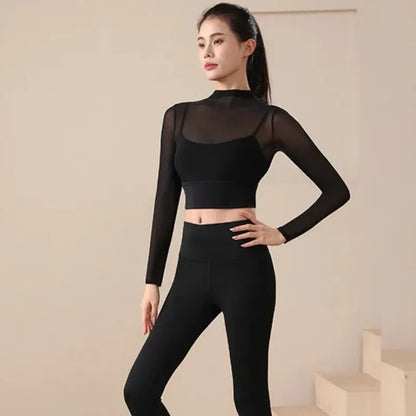 Mesh Long-Sleeve Crop Top with Built-In Bra Image 9