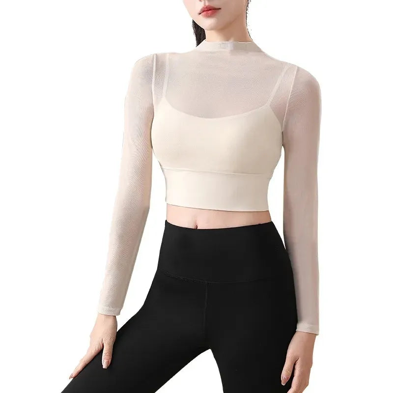 Mesh Long-Sleeve Crop Top with Built-In Bra Image 5