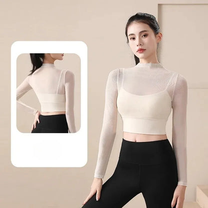 Mesh Long-Sleeve Crop Top with Built-In Bra Image 7