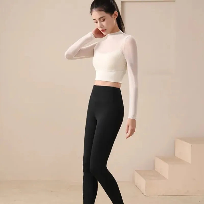 Mesh Long-Sleeve Crop Top with Built-In Bra Image 4