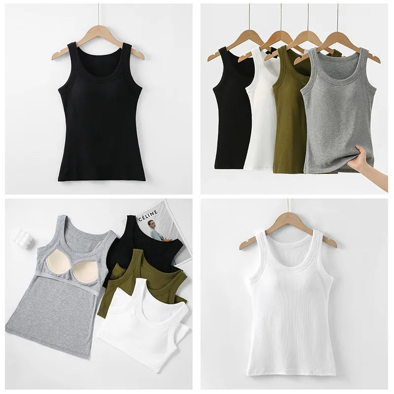 Basic Ribbed Tank Top with Built-In Bra Image 4