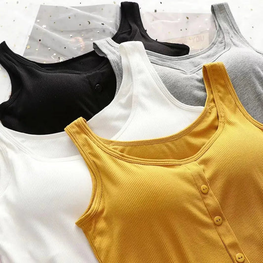 Buttoned Ribbed Crop Tank Image 1