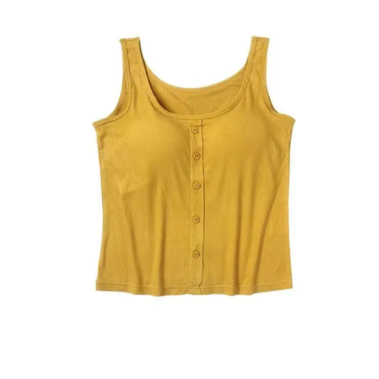 Buttoned Ribbed Crop Tank Image 2